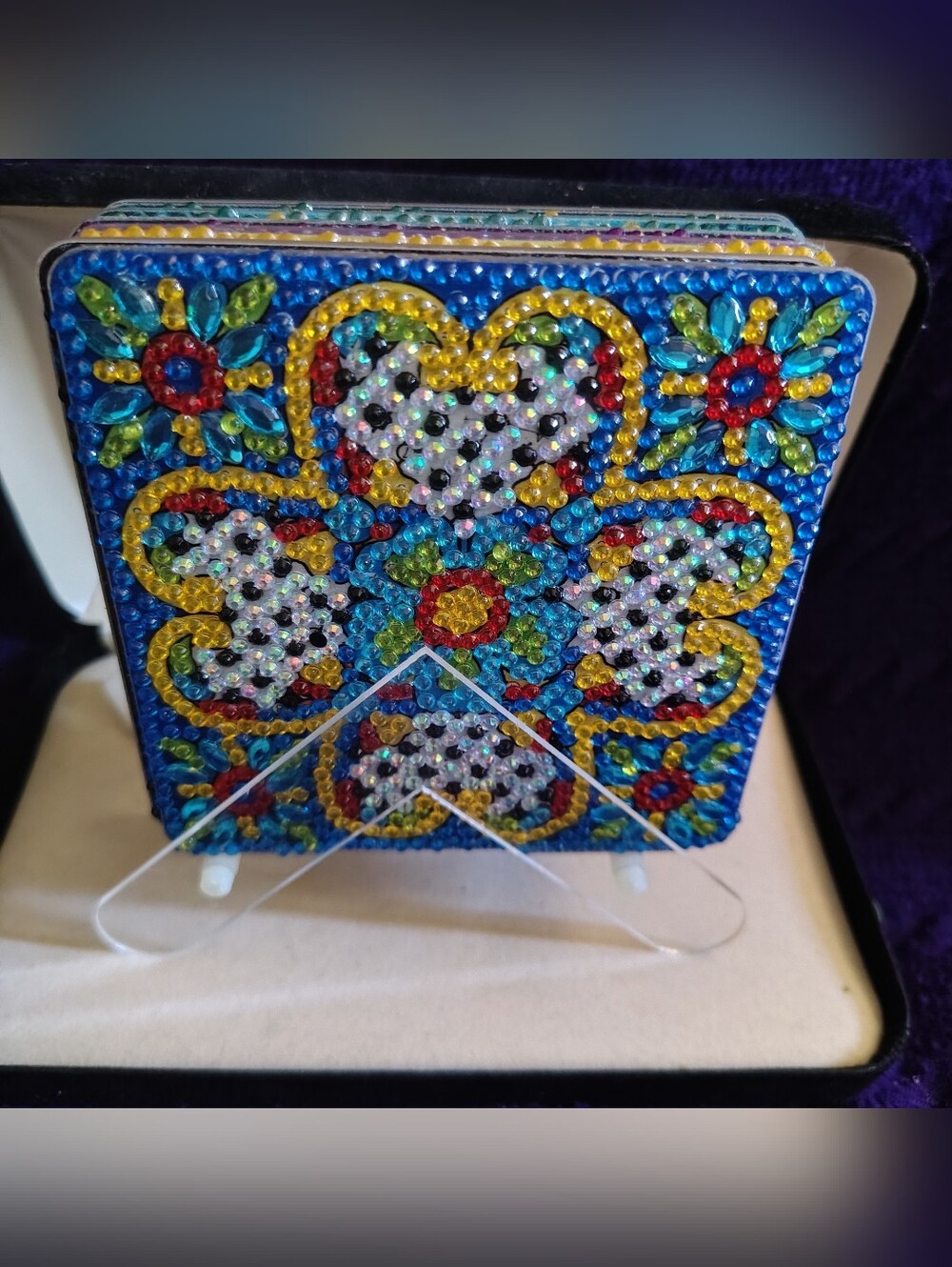 🚨New 6pc Handmade Bedazzled Diamond Art Coasters with Stand🚨